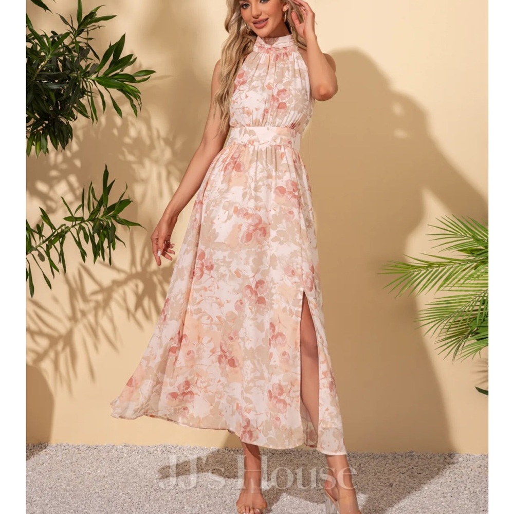 JJs House Pink Floral Halter Maxi Dress - Picture 4 of 5
